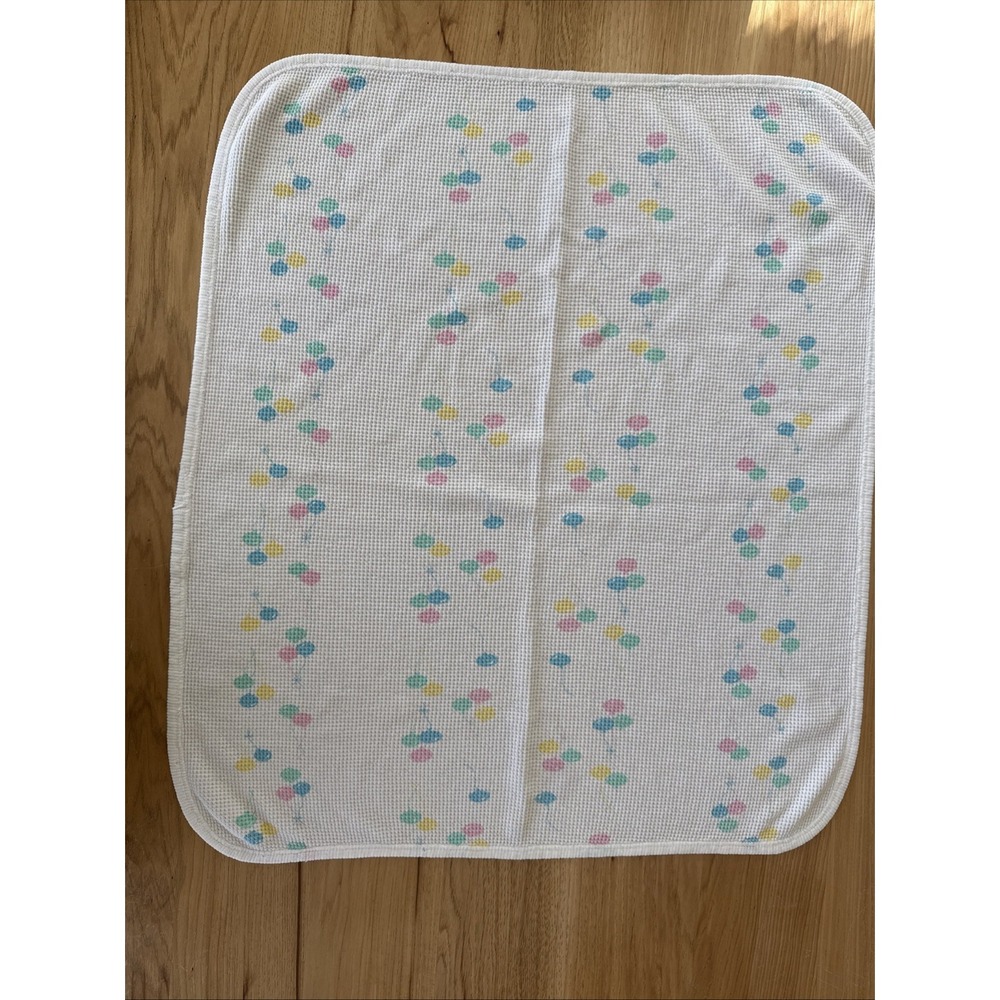 Baby Morgan Cotton Blanket Thermal Waffle Weave Pastel Balloons Vintage 27x30"
